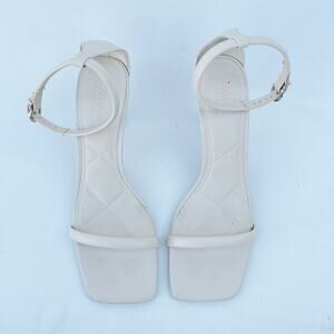 Zara White Cream Leather Ankle Heel Buckle Square Toe Heels Sandals 42 Straps 11